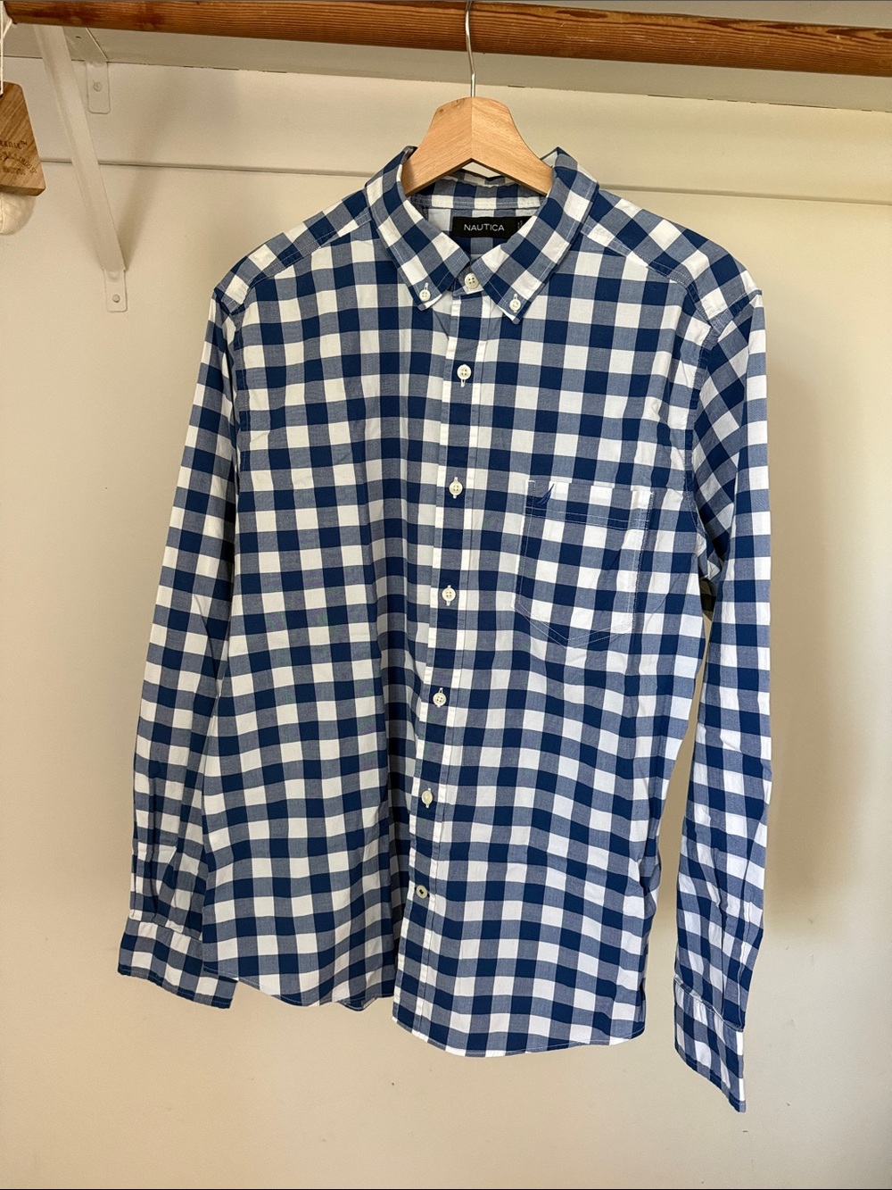 Nautica Men's Navy and White Gingham Button-Down Shirt